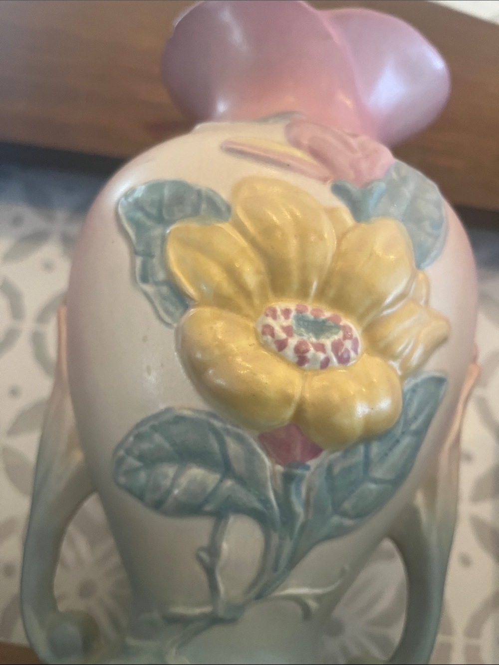 Hand-Painted Pink and Yellow Floral Ceramic Vase - Picture 3 of 8